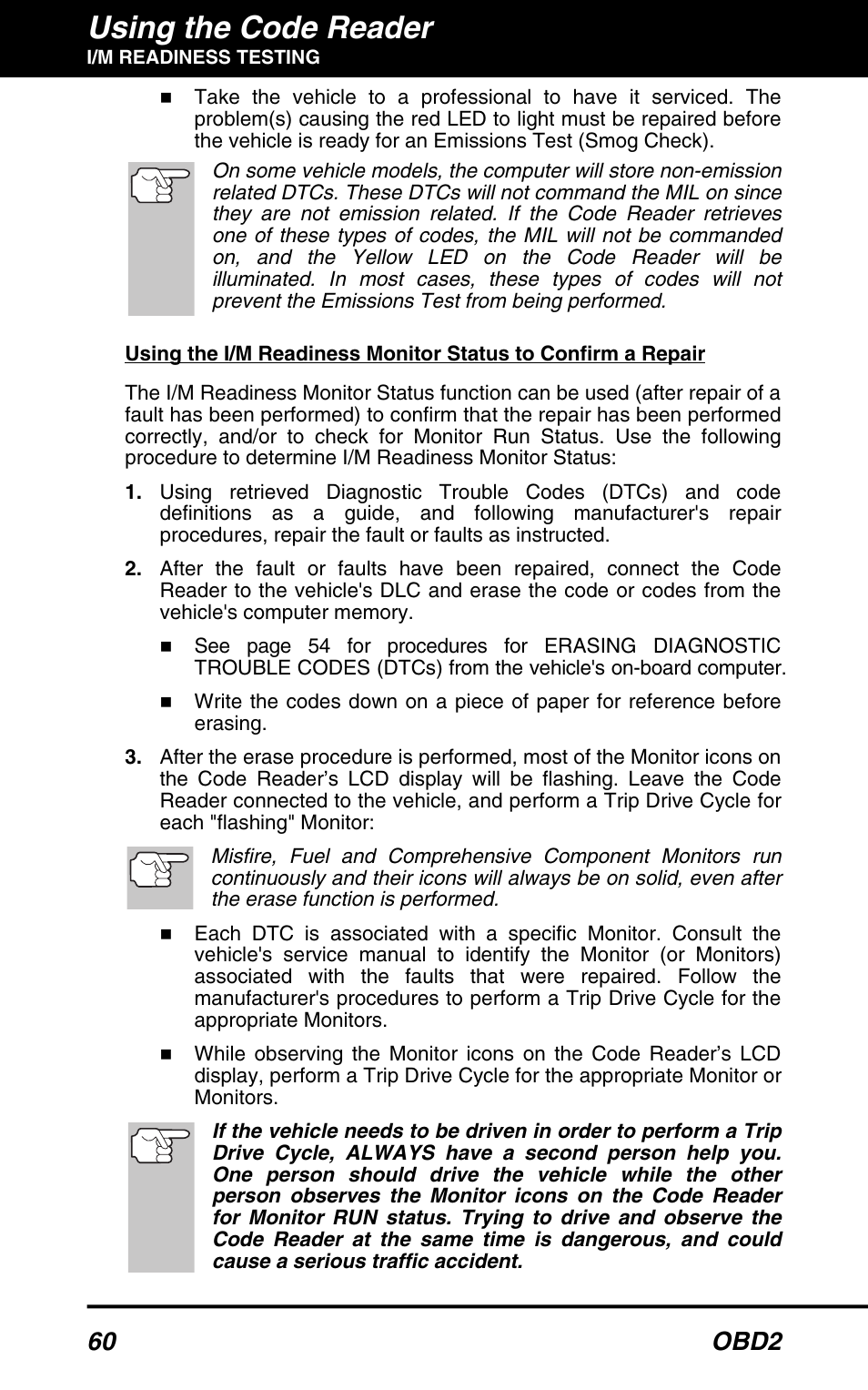 Using the code reader, 60 obd2 | Equus 3150 - ABS/SRS + OBD2 Diagnostic Tool User Manual | Page 62 / 68