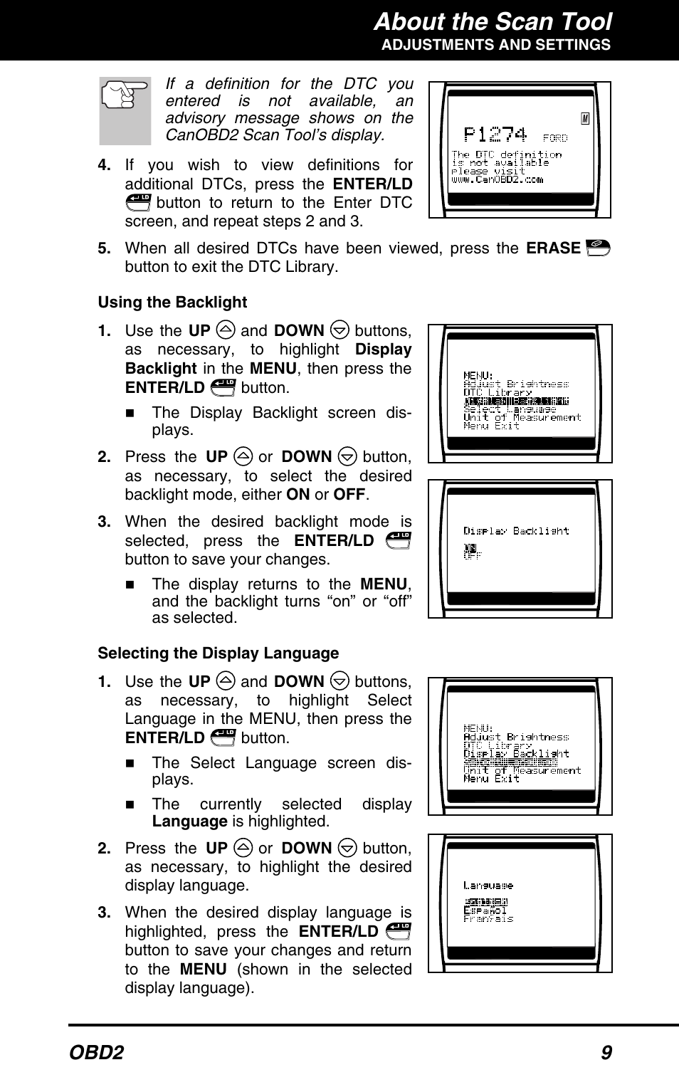 About the scan tool, Obd2 9 | Equus 3160 - ABS/SRS + OBD2 Scan Tool User Manual | Page 11 / 72