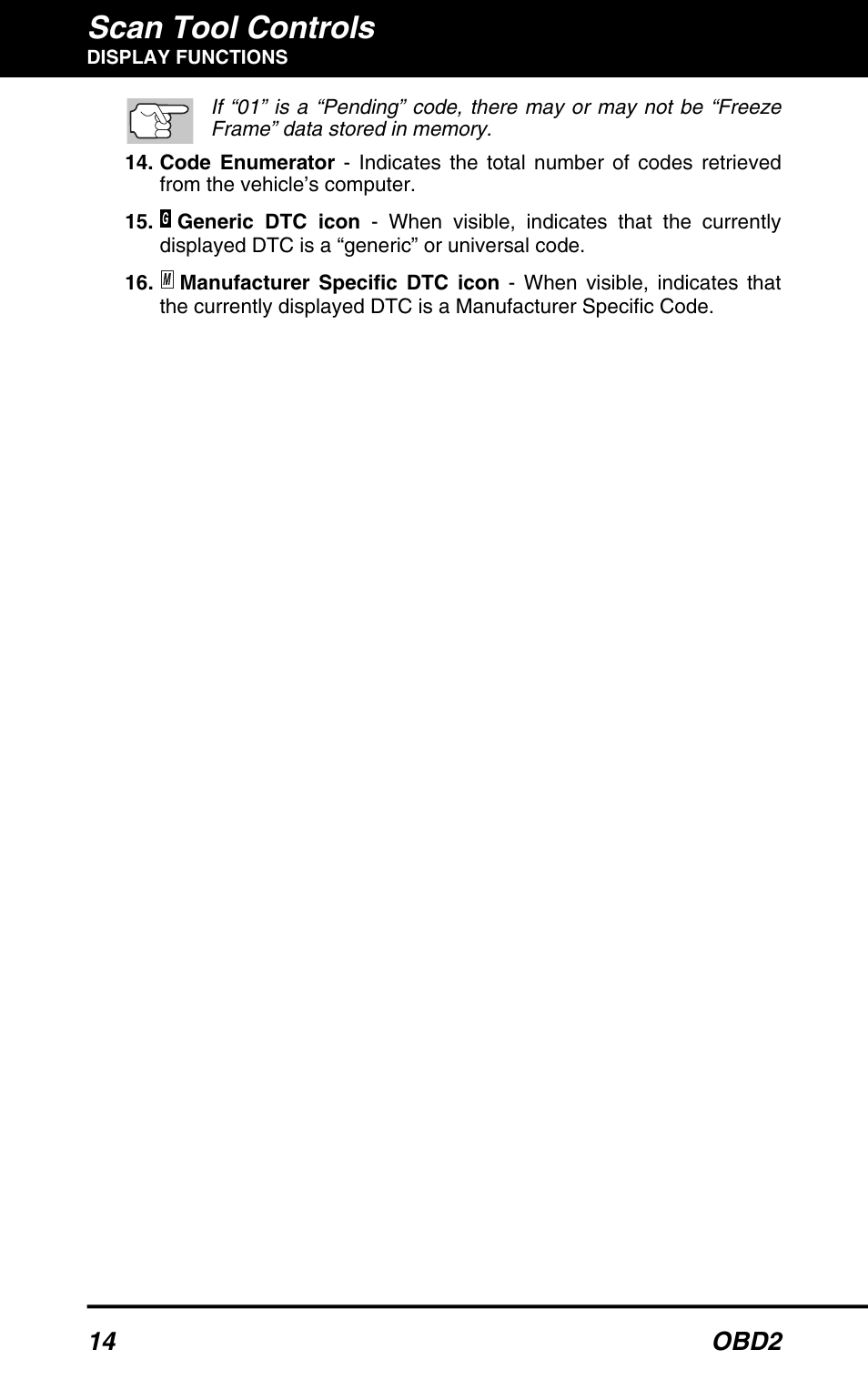Scan tool controls, 14 obd2 | Equus 3160 - ABS/SRS + OBD2 Scan Tool User Manual | Page 16 / 72