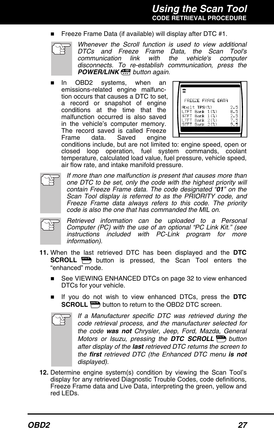 Using the scan tool, Obd2 27 | Equus 3160 - ABS/SRS + OBD2 Scan Tool User Manual | Page 29 / 72