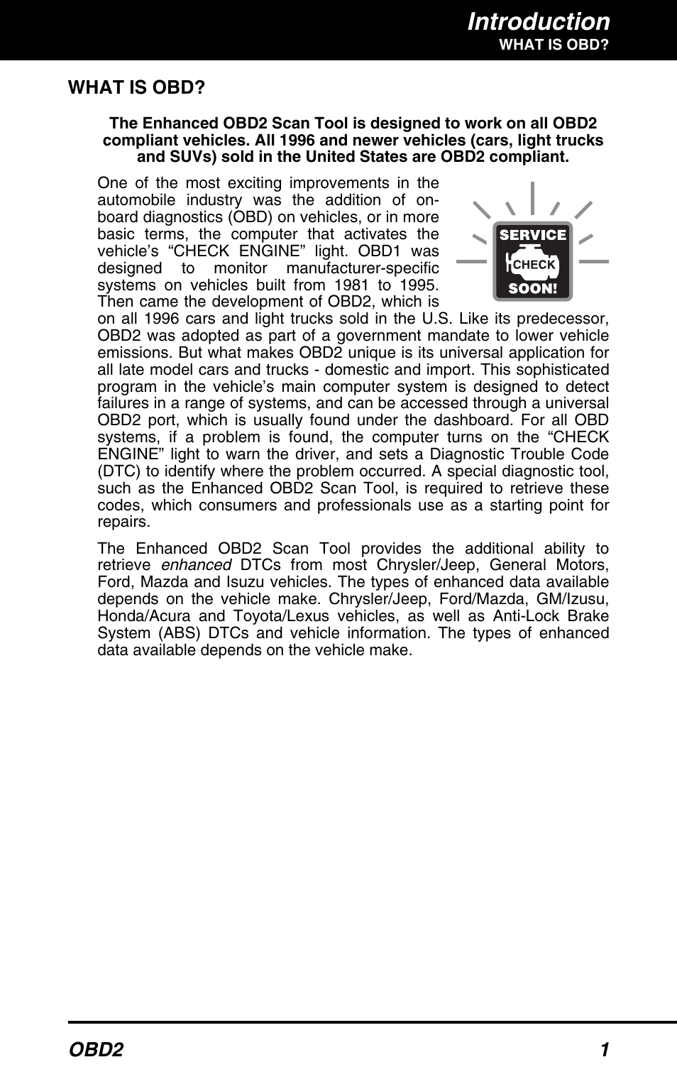 Introduction, Obd2 1, What is obd | Equus 3160 - ABS/SRS + OBD2 Scan Tool User Manual | Page 3 / 72