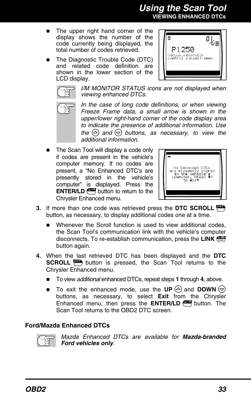 Using the scan tool, Obd2 33 | Equus 3160 - ABS/SRS + OBD2 Scan Tool User Manual | Page 35 / 72