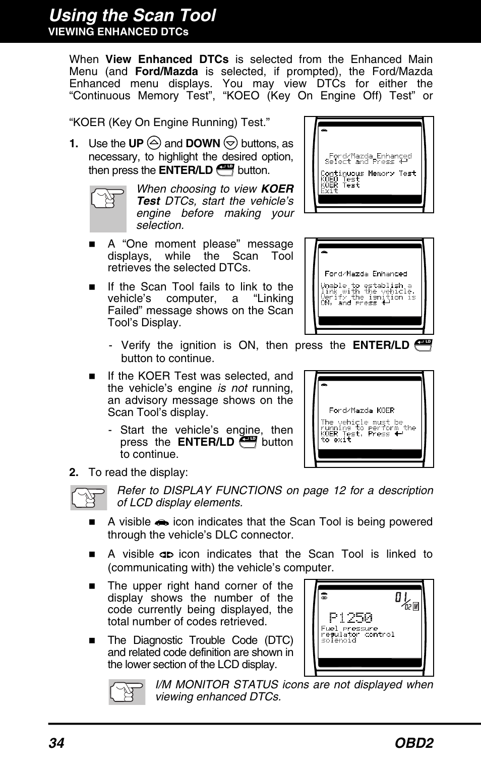 Using the scan tool, 34 obd2 | Equus 3160 - ABS/SRS + OBD2 Scan Tool User Manual | Page 36 / 72