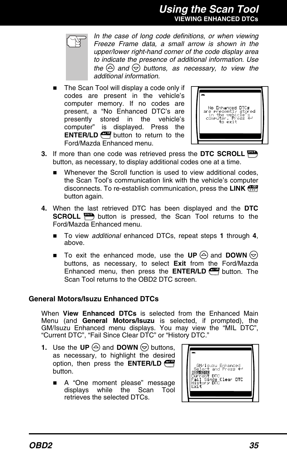 Using the scan tool, Obd2 35 | Equus 3160 - ABS/SRS + OBD2 Scan Tool User Manual | Page 37 / 72
