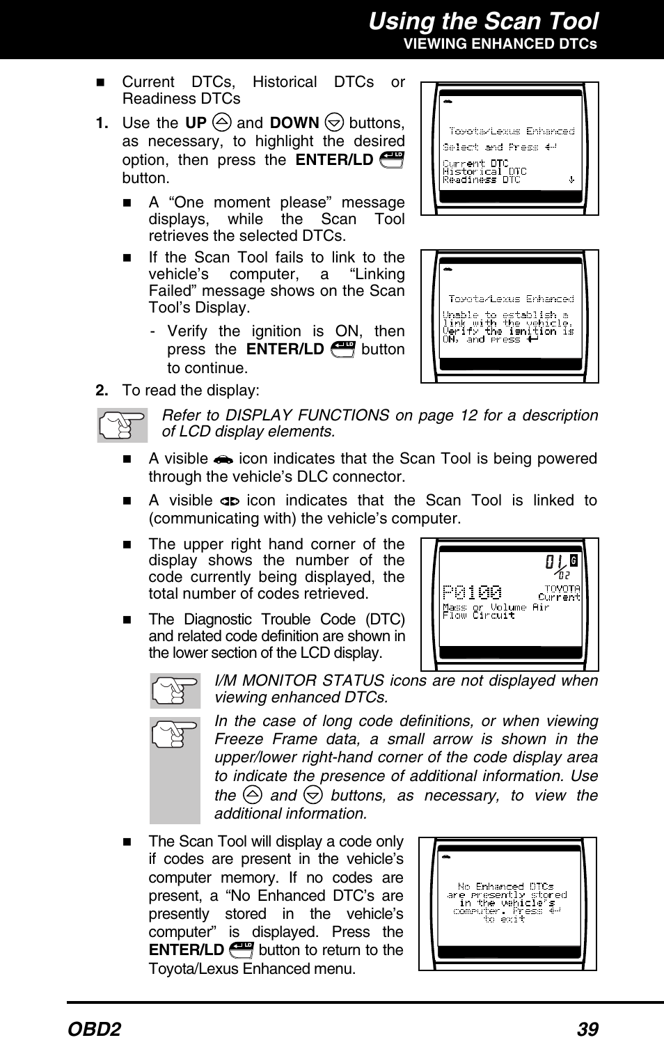 Using the scan tool, Obd2 39 | Equus 3160 - ABS/SRS + OBD2 Scan Tool User Manual | Page 41 / 72