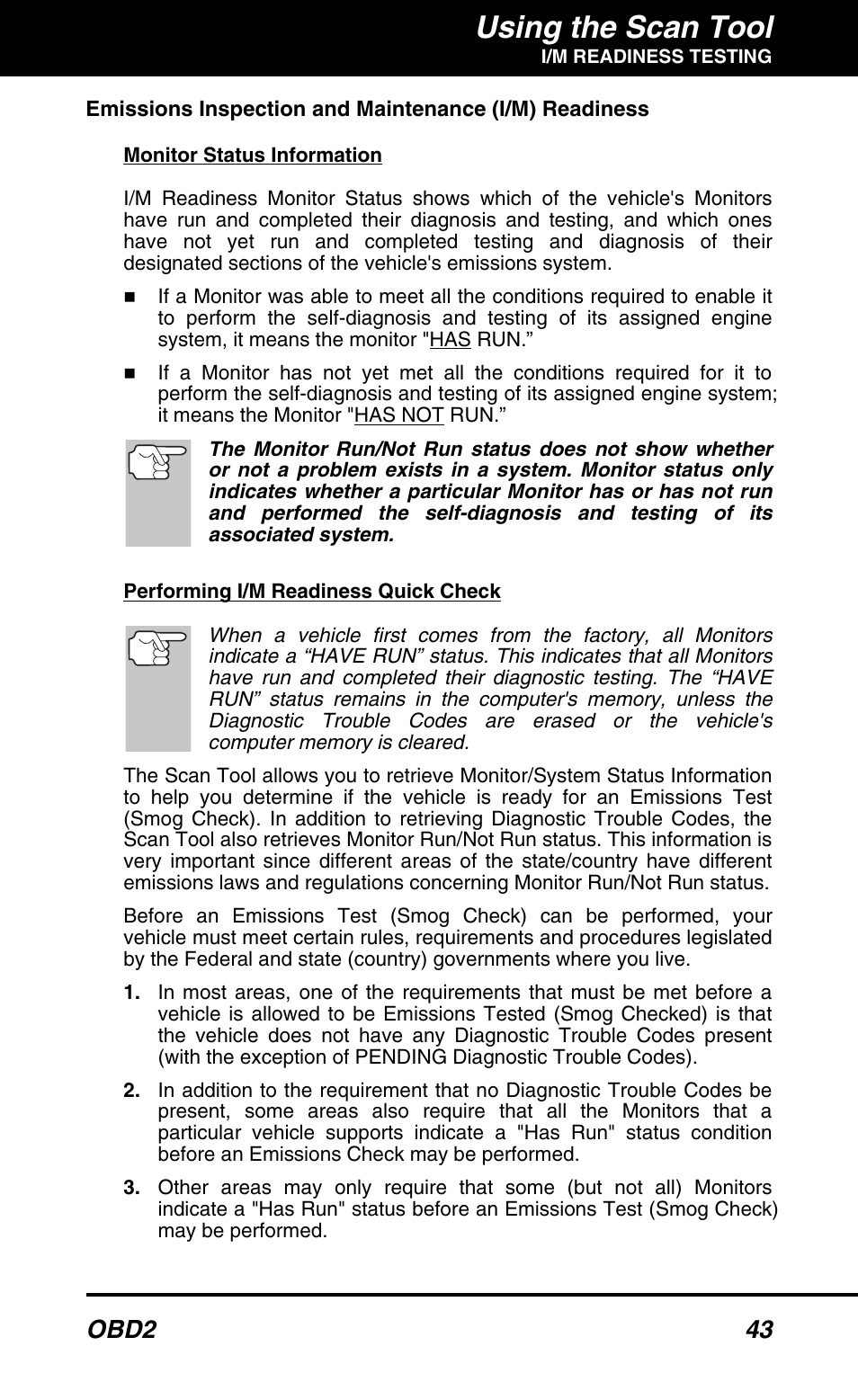 Using the scan tool, Obd2 43 | Equus 3160 - ABS/SRS + OBD2 Scan Tool User Manual | Page 45 / 72