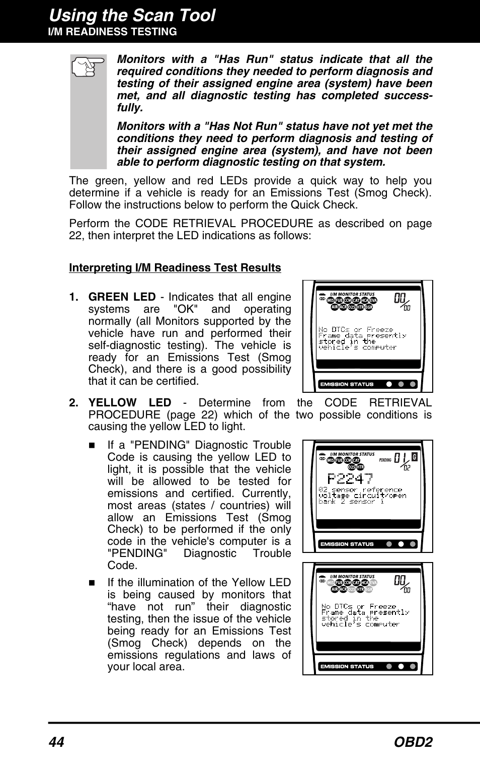 Using the scan tool, 44 obd2 | Equus 3160 - ABS/SRS + OBD2 Scan Tool User Manual | Page 46 / 72