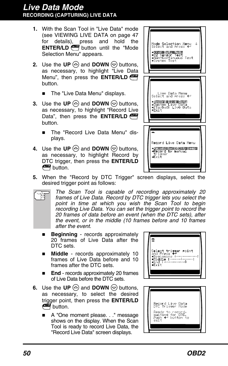 Live data mode, 50 obd2 | Equus 3160 - ABS/SRS + OBD2 Scan Tool User Manual | Page 52 / 72
