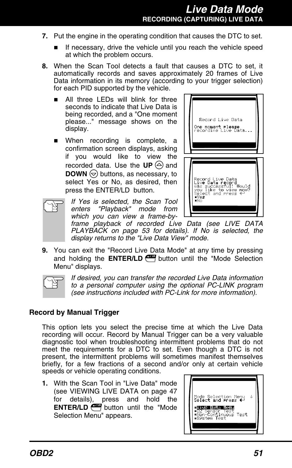 Live data mode, Obd2 51 | Equus 3160 - ABS/SRS + OBD2 Scan Tool User Manual | Page 53 / 72