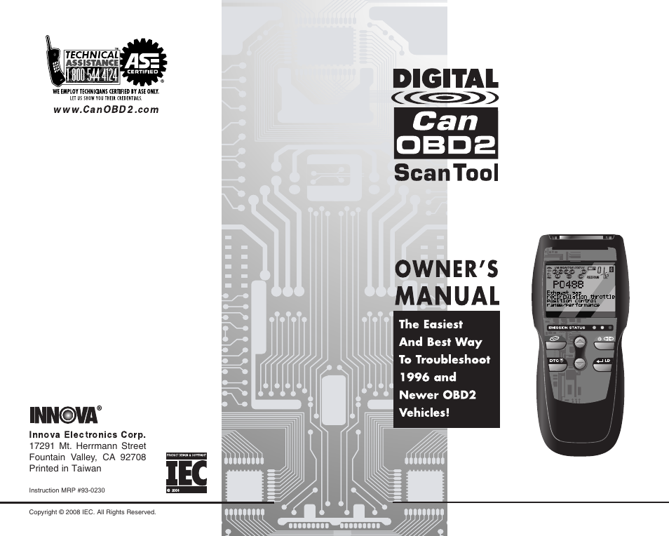 Equus 3160 - ABS/SRS + OBD2 Scan Tool User Manual | Page 72 / 72