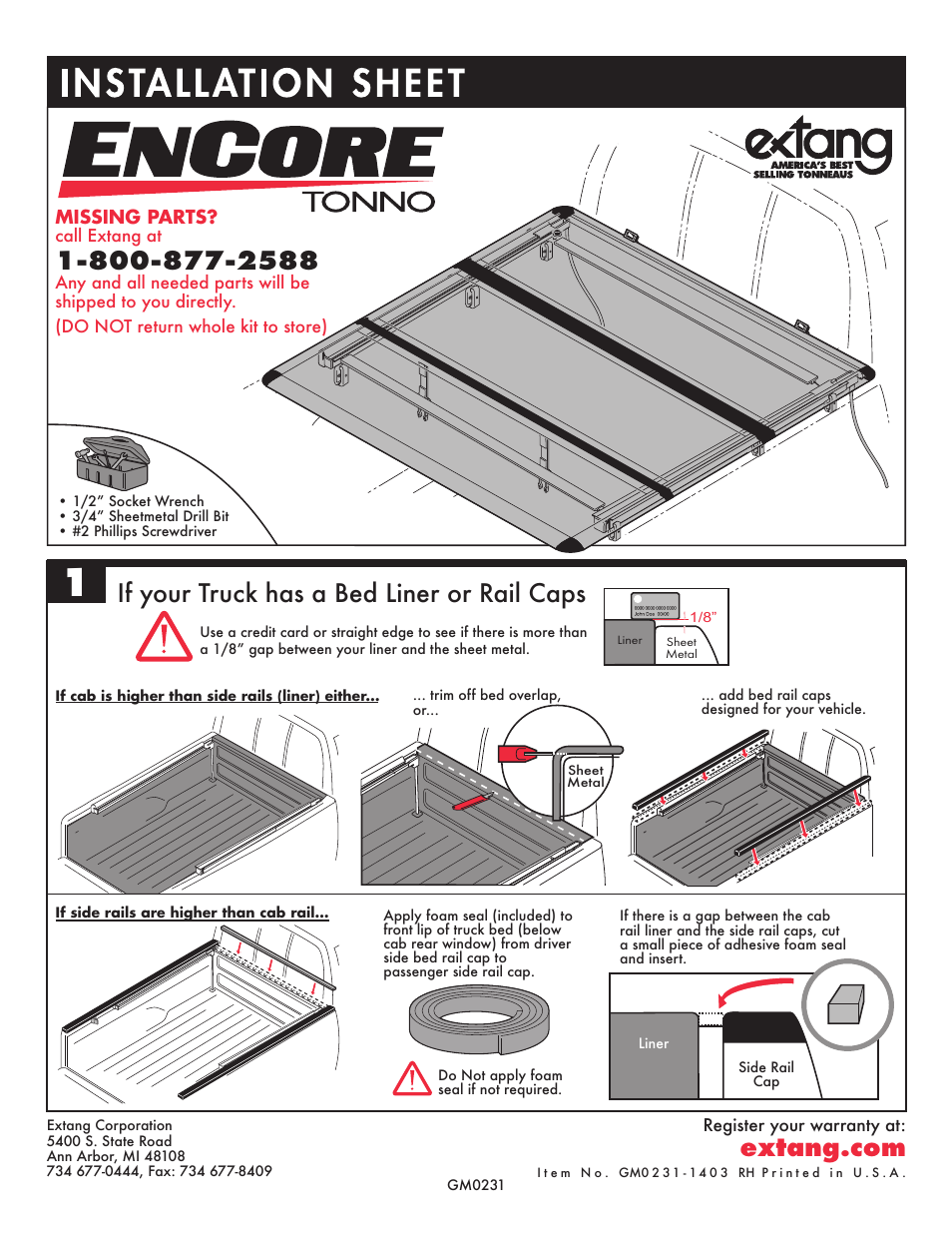 Extang Encore Torno: 2014 GM Installation User Manual | 6 pages