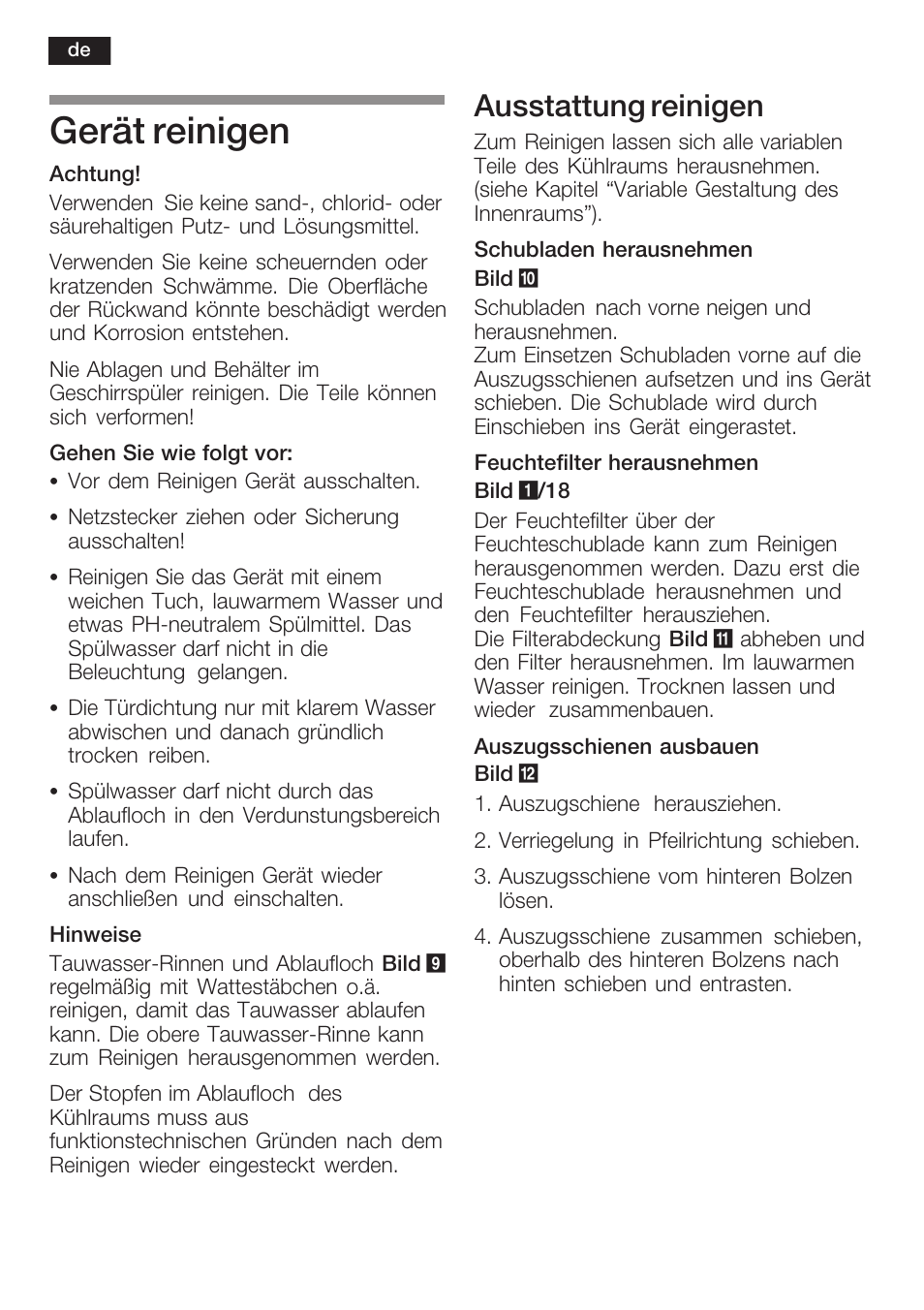 Gerät reinigen, Ausstattung reinigen | Neff K8315X0 User Manual | Page 14 / 86