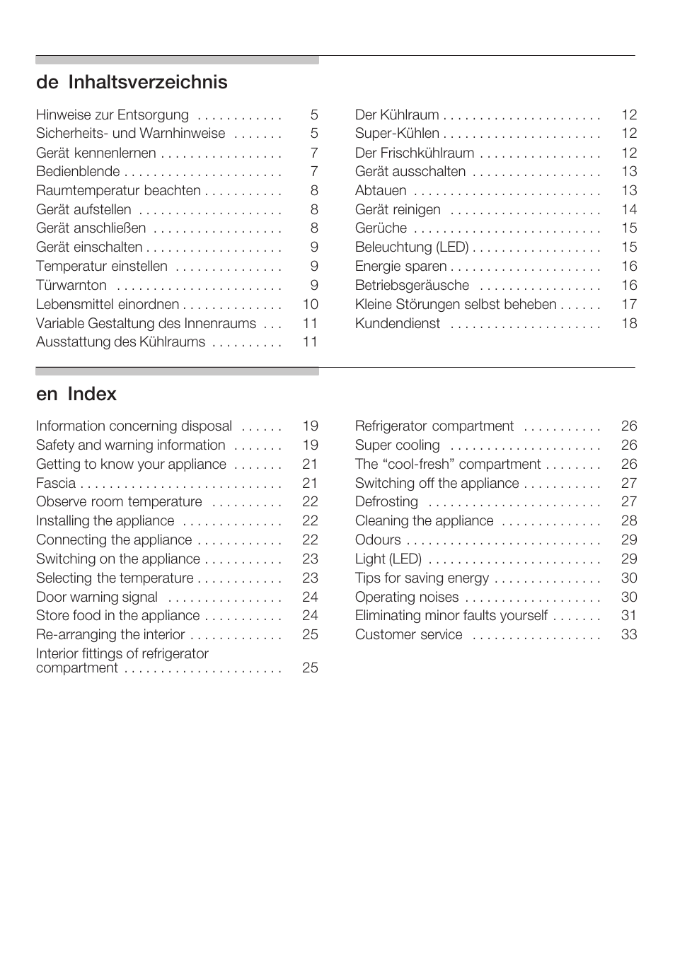 Deąinhaltsverzeichnis, Enąindex | Neff K8315X0 User Manual | Page 2 / 86