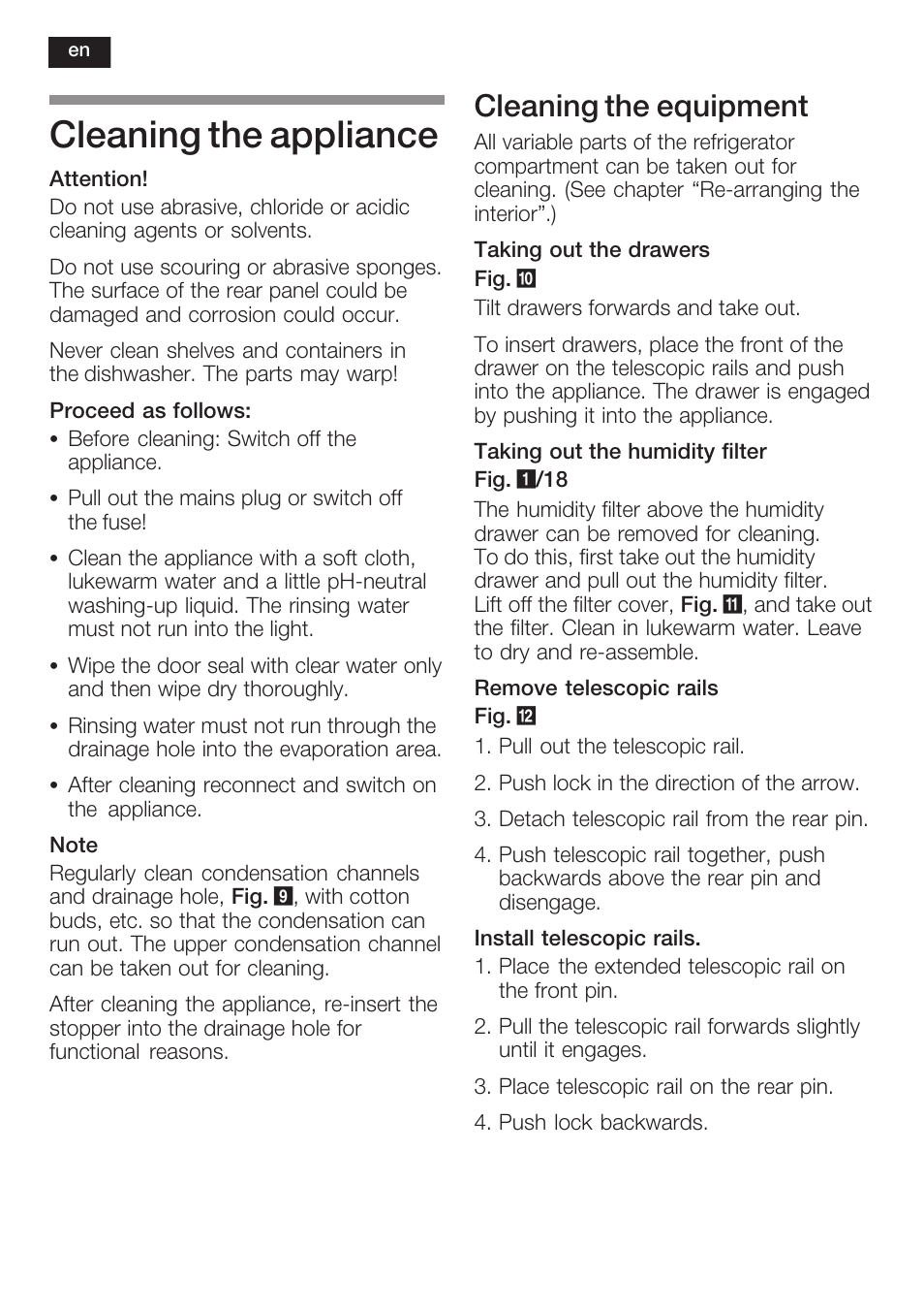 Cleaning the appliance, Cleaning the equipment | Neff K8315X0 User Manual | Page 28 / 86