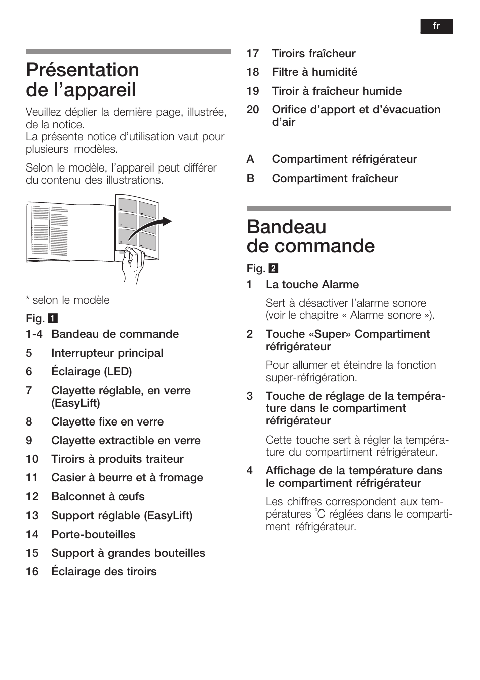 Présentation de l'appareil, Bandeau de commande | Neff K8315X0 User Manual | Page 37 / 86