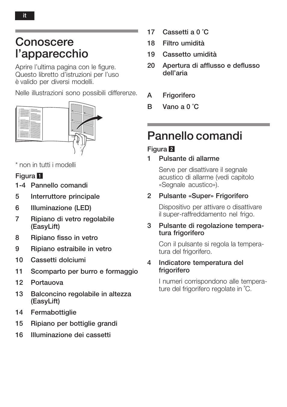Conoscere l'apparecchio, Pannello comandi | Neff K8315X0 User Manual | Page 54 / 86