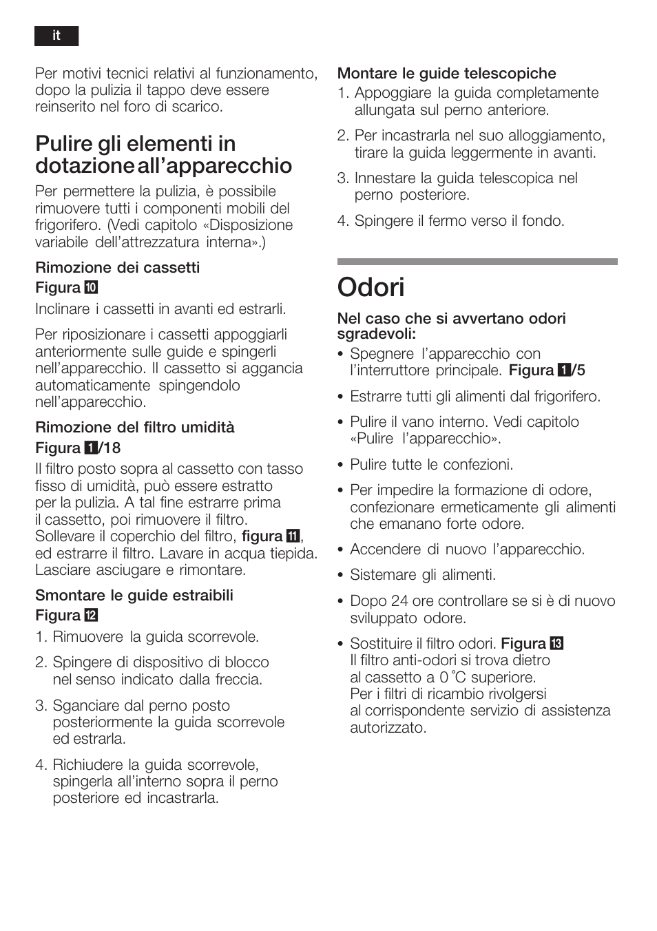 Odori, Pulire gli elementi in dotazione all'apparecchio | Neff K8315X0 User Manual | Page 62 / 86