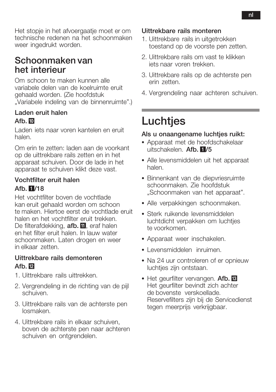 Luchtjes, Schoonmaken van het interieur | Neff K8315X0 User Manual | Page 77 / 86