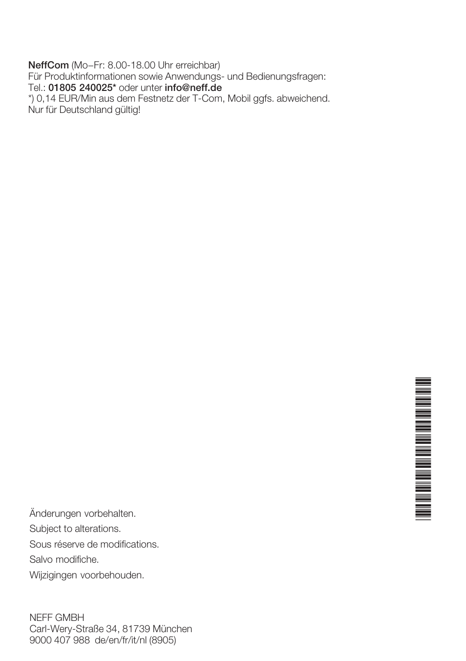 Neff K8315X0 User Manual | Page 86 / 86