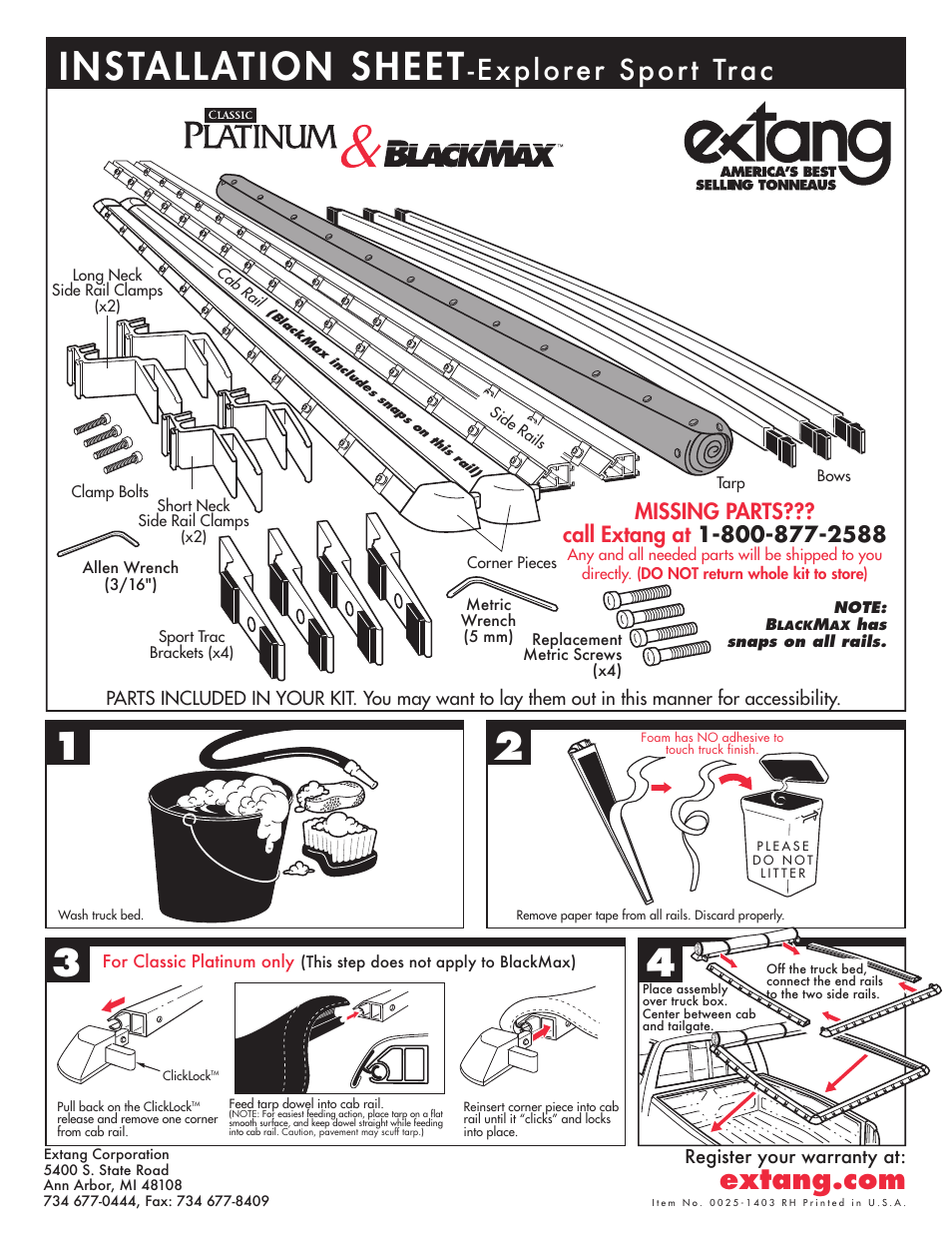 Extang Platinum BlackMax: Ford Sport Trac 07+ User Manual | 2 pages