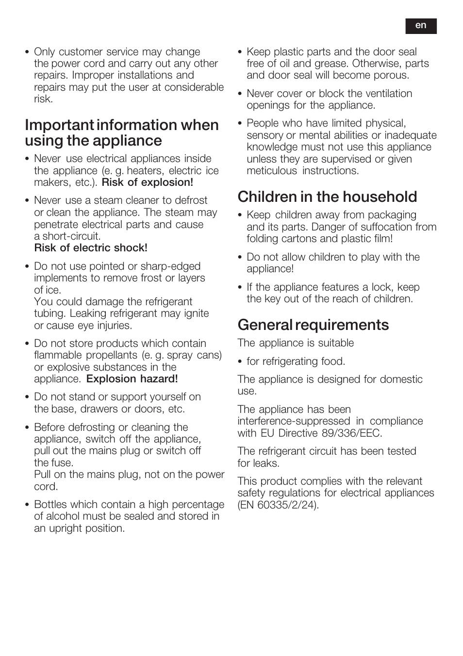 Important information when using the appliance, Children in the household, General requirements | Neff K5764X0 User Manual | Page 17 / 73