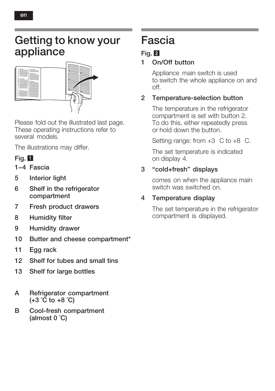 Getting to know your appliance, Fascia | Neff K5764X0 User Manual | Page 18 / 73