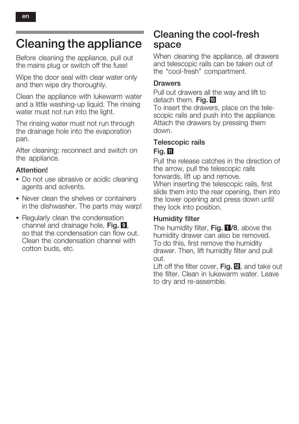Cleaning the appliance, Cleaning the coolćfresh space | Neff K5764X0 User Manual | Page 24 / 73