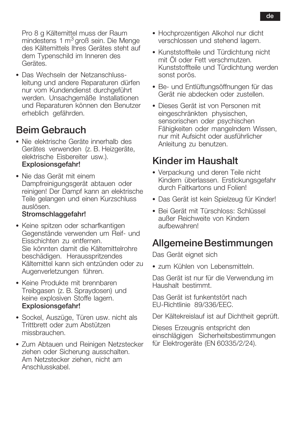 Beim gebrauch, Kinder im haushalt, Allgemeine bestimmungen | Neff K5764X0 User Manual | Page 5 / 73