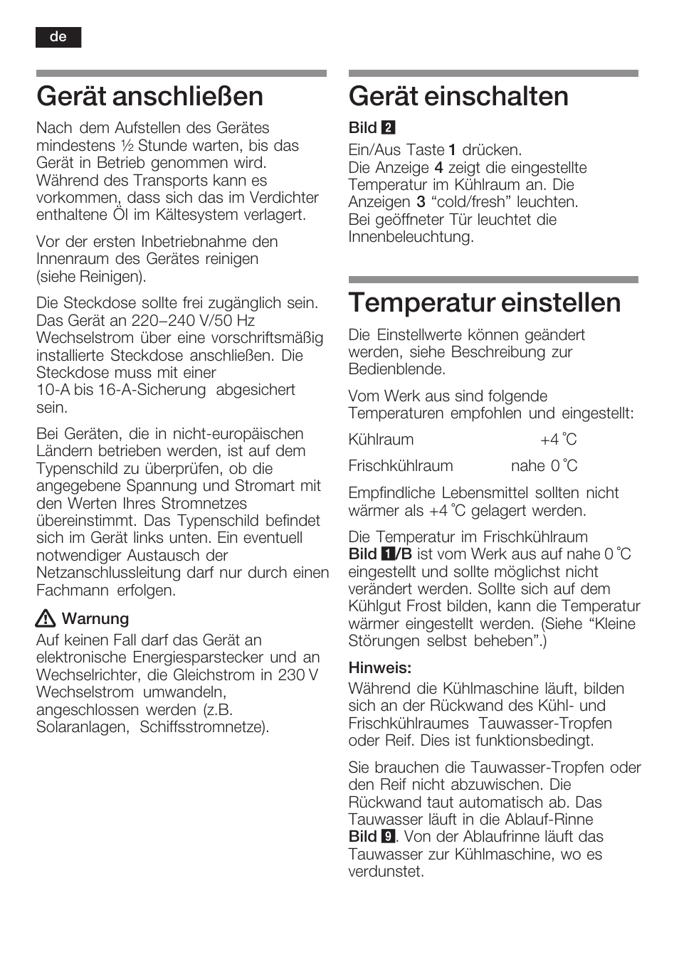 Gerät anschließen, Gerät einschalten, Temperatur einstellen | Neff K5764X0 User Manual | Page 8 / 73