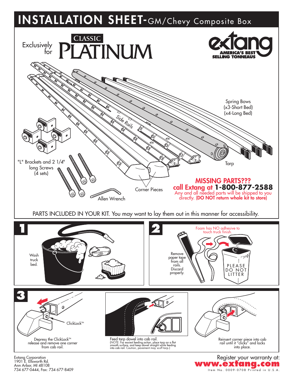 Extang Platinum BlackMax: GM/Chevy Composite Box User Manual | 2 pages