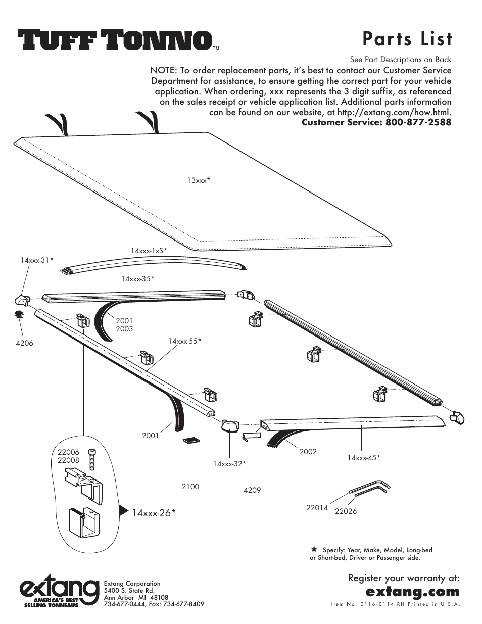 Par ts list | Extang Tuff Tonno General Installation User Manual | Page 3 / 4