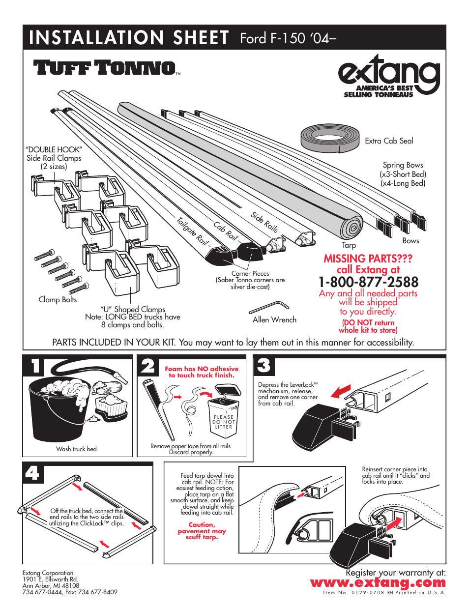 Extang Tuff Tonno: Ford F150 04-08 User Manual | 2 pages