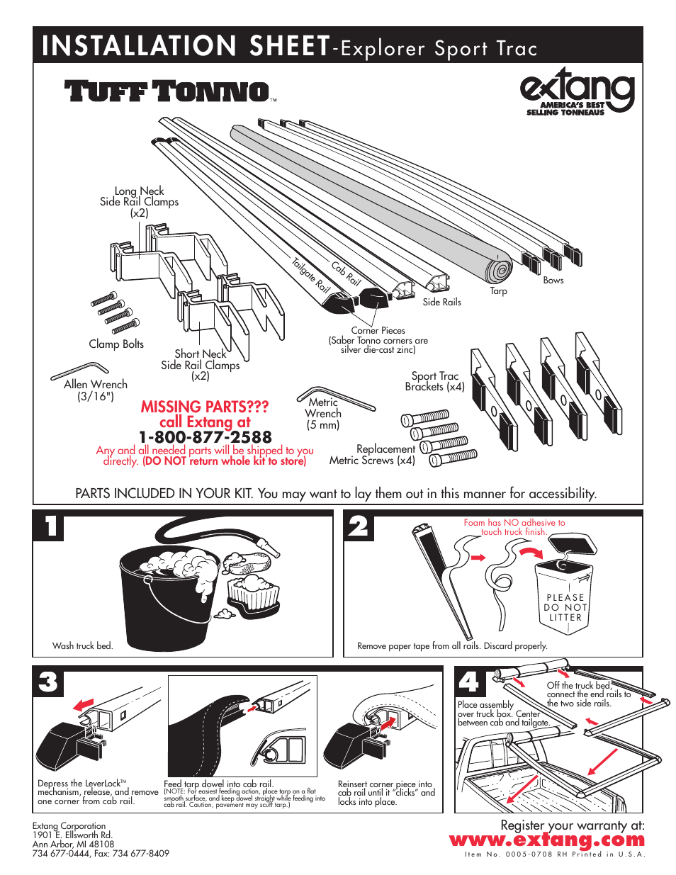 Extang Tuff Tonno: Ford Sport Trac User Manual | 2 pages