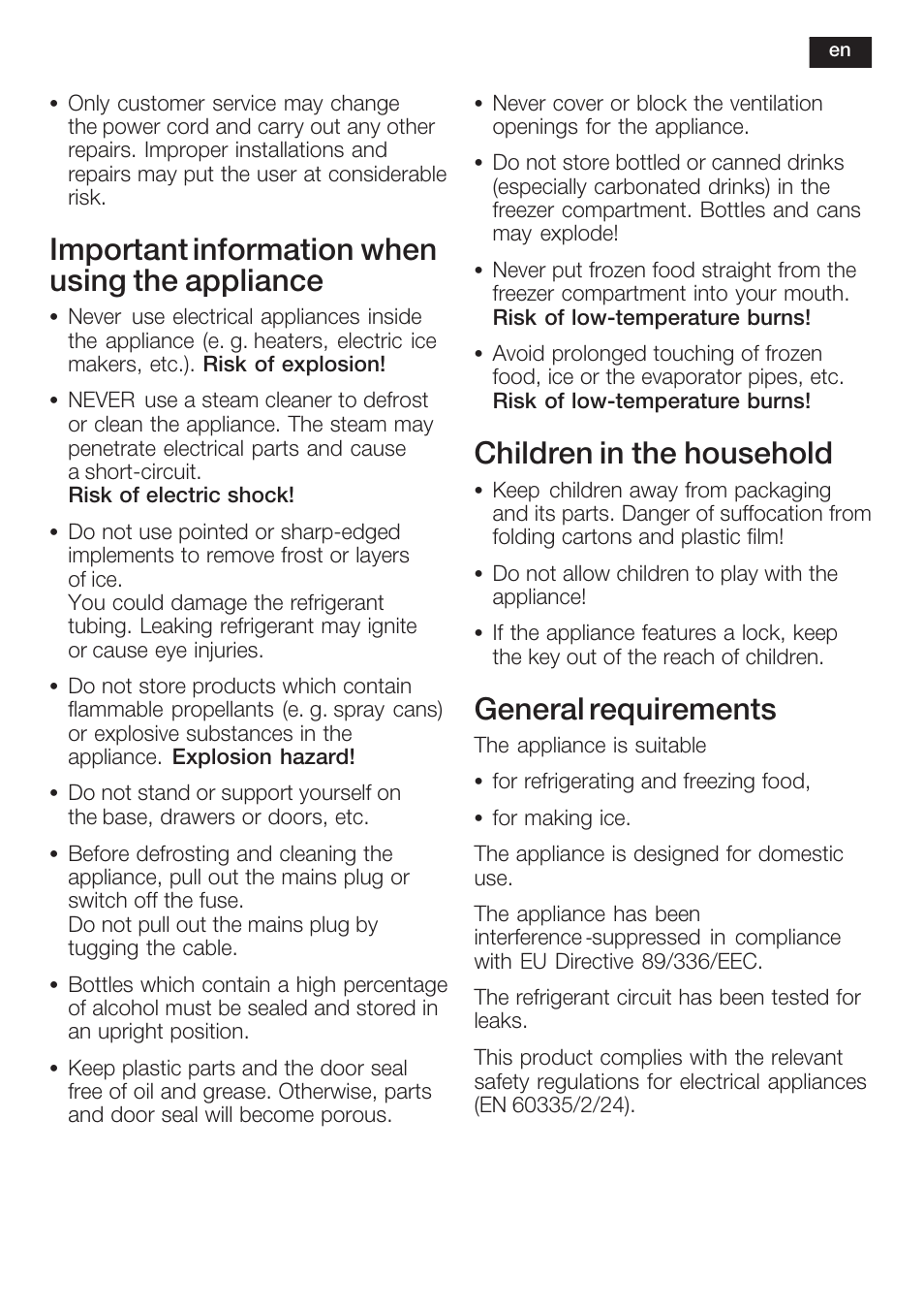 Important information when using the appliance, Children in the household, General requirements | Neff K5754X1 User Manual | Page 21 / 92