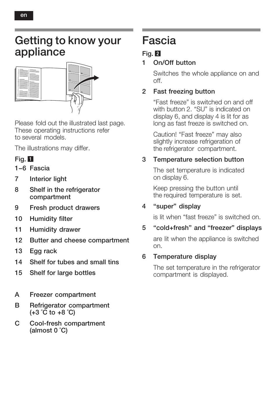 Getting to know your appliance, Fascia | Neff K5754X1 User Manual | Page 22 / 92