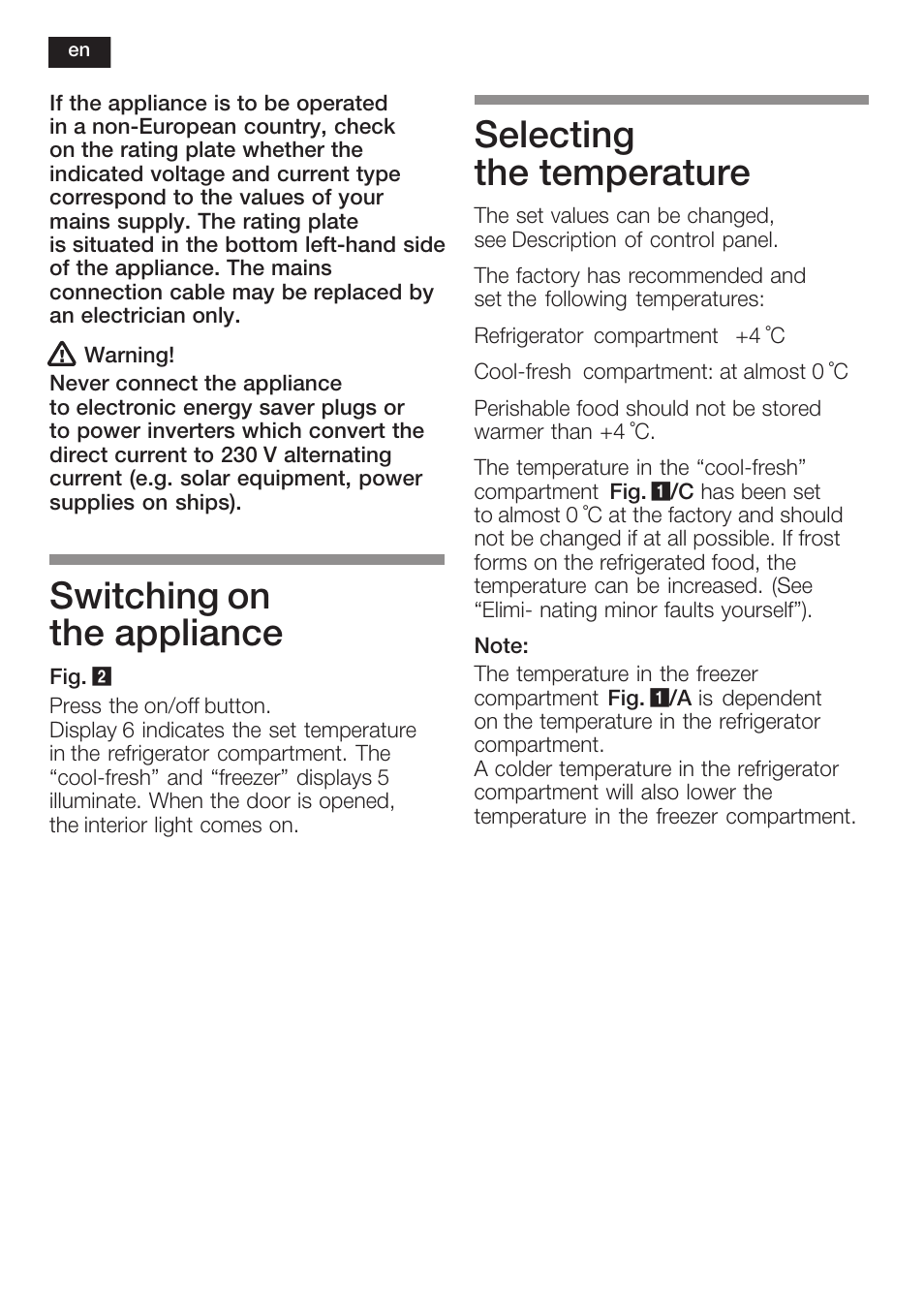 Switching on the appliance, Selecting the temperature | Neff K5754X1 User Manual | Page 24 / 92