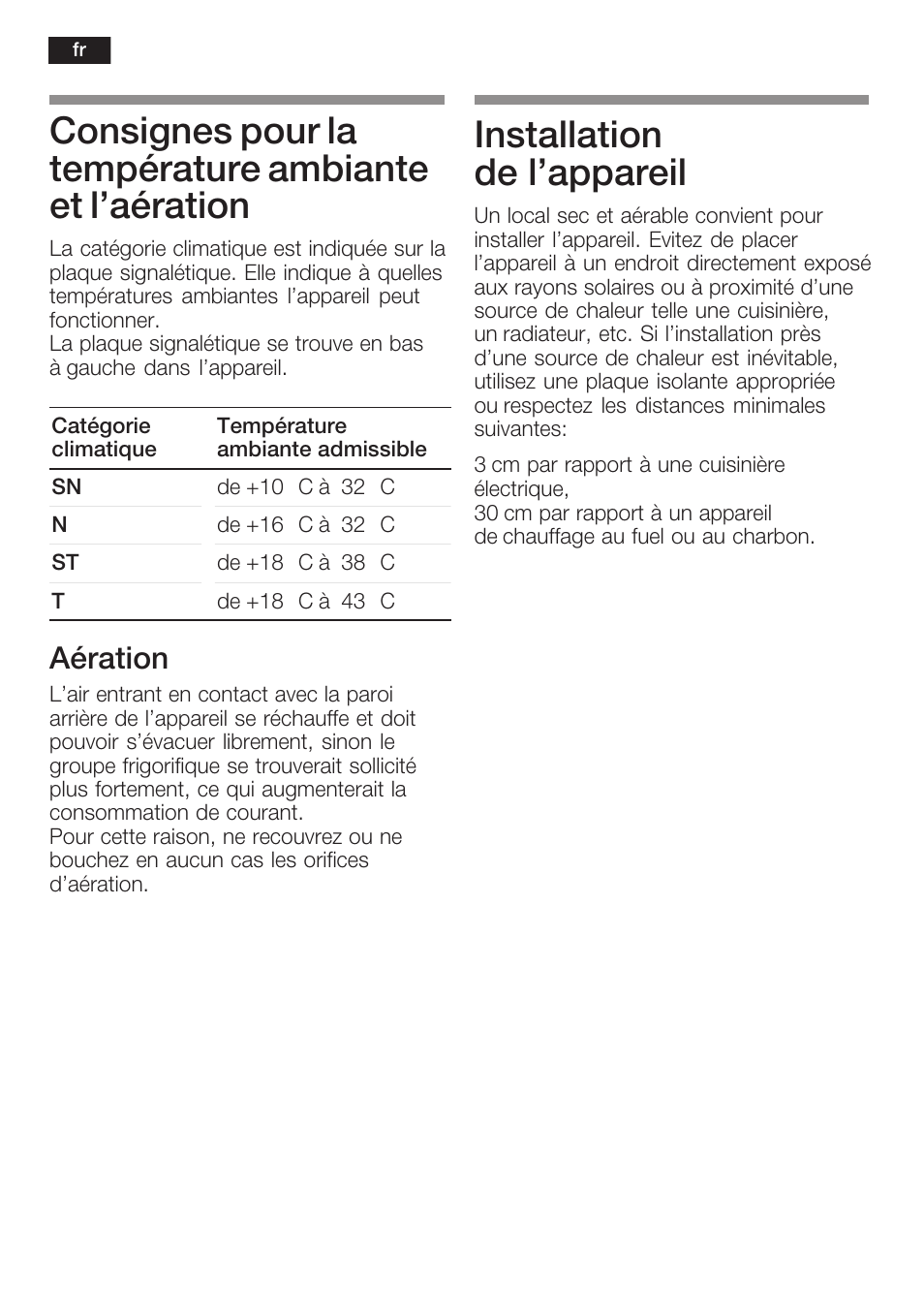 Installation de l'appareil, Aération | Neff K5754X1 User Manual | Page 40 / 92