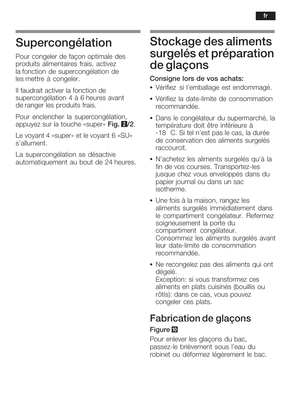 Supercongélation, Fabrication de glaçons | Neff K5754X1 User Manual | Page 45 / 92