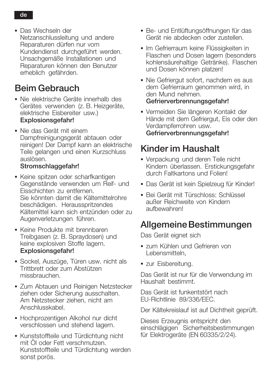 Beim gebrauch, Kinder im haushalt, Allgemeine bestimmungen | Neff K5754X1 User Manual | Page 6 / 92