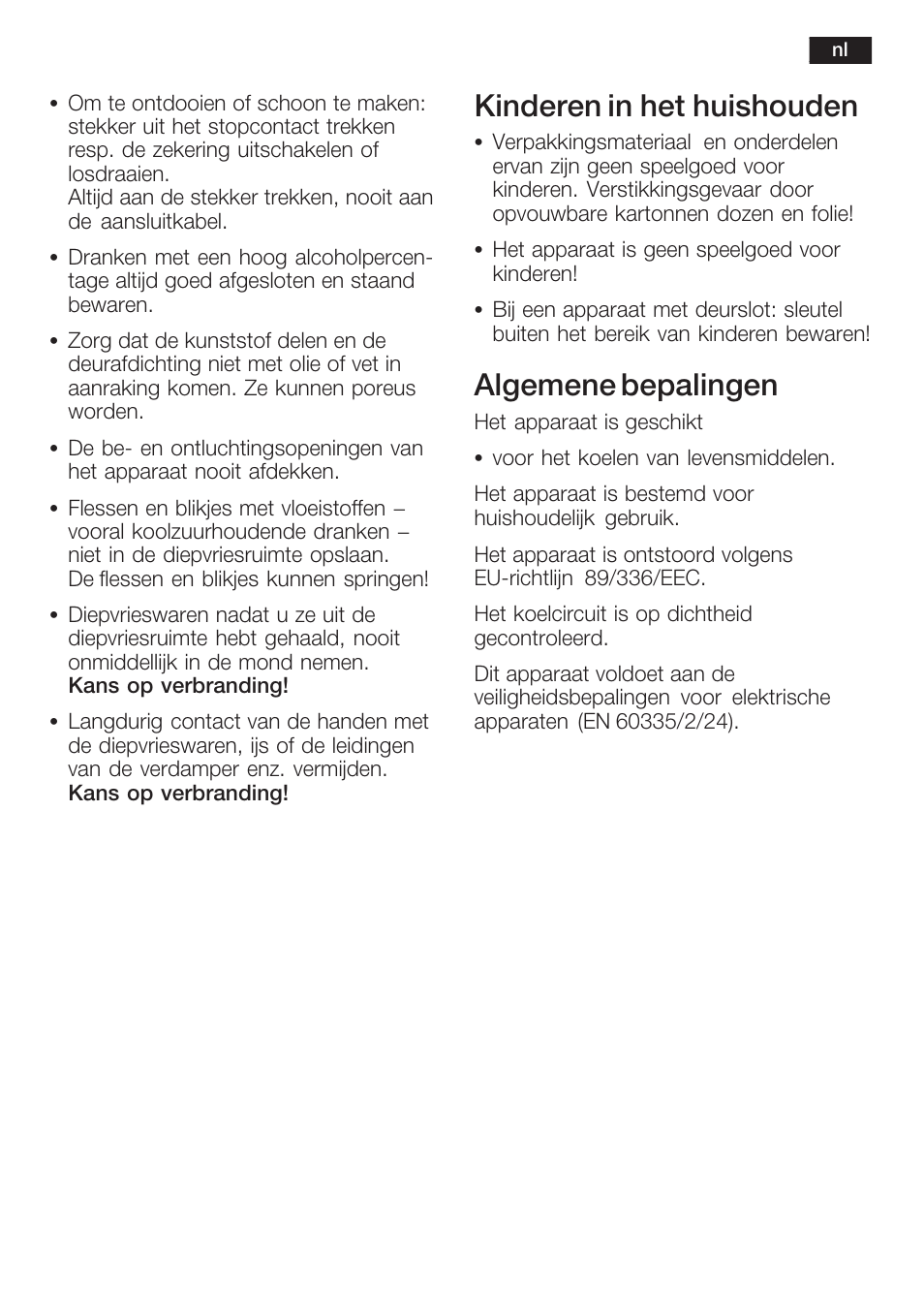 Kinderen in het huishouden, Algemene bepalingen | Neff K5754X1 User Manual | Page 73 / 92