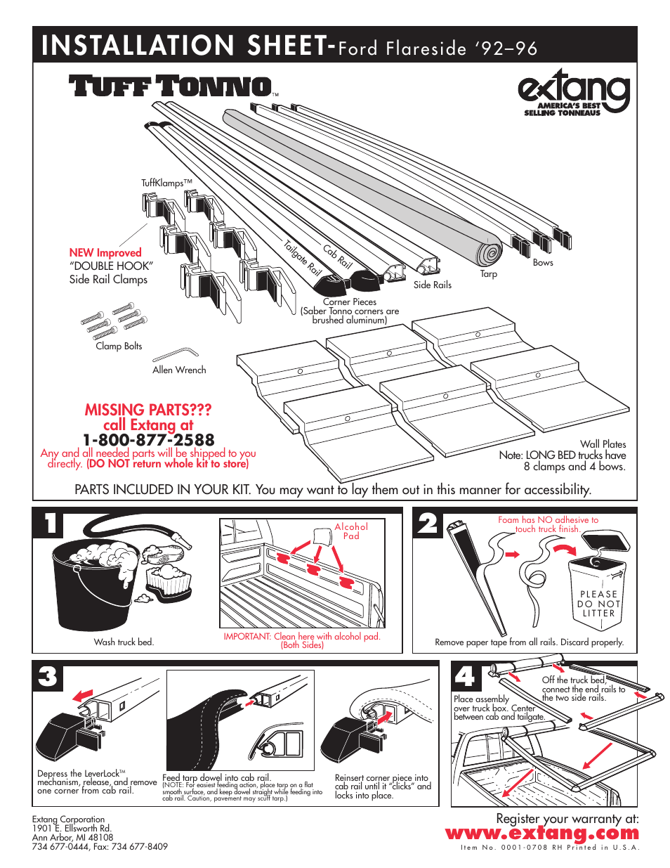 Extang Tuff Tonno: Ford F150 Flareside 92-96 User Manual | 2 pages