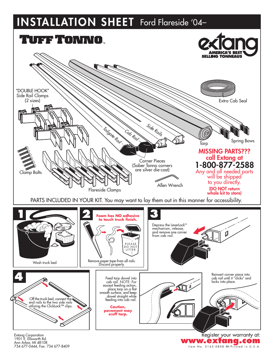 Extang Tuff Tonno: Ford F150 Flareside 04+ User Manual | 2 pages