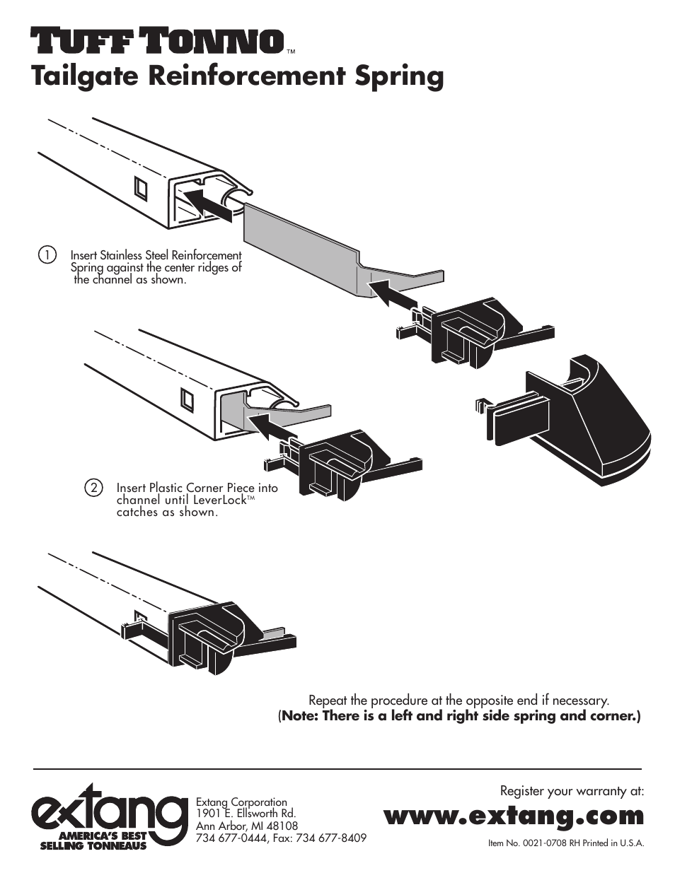 Extang Tuff Tonno: Tailgate Reinforcement Spring User Manual | 1 page