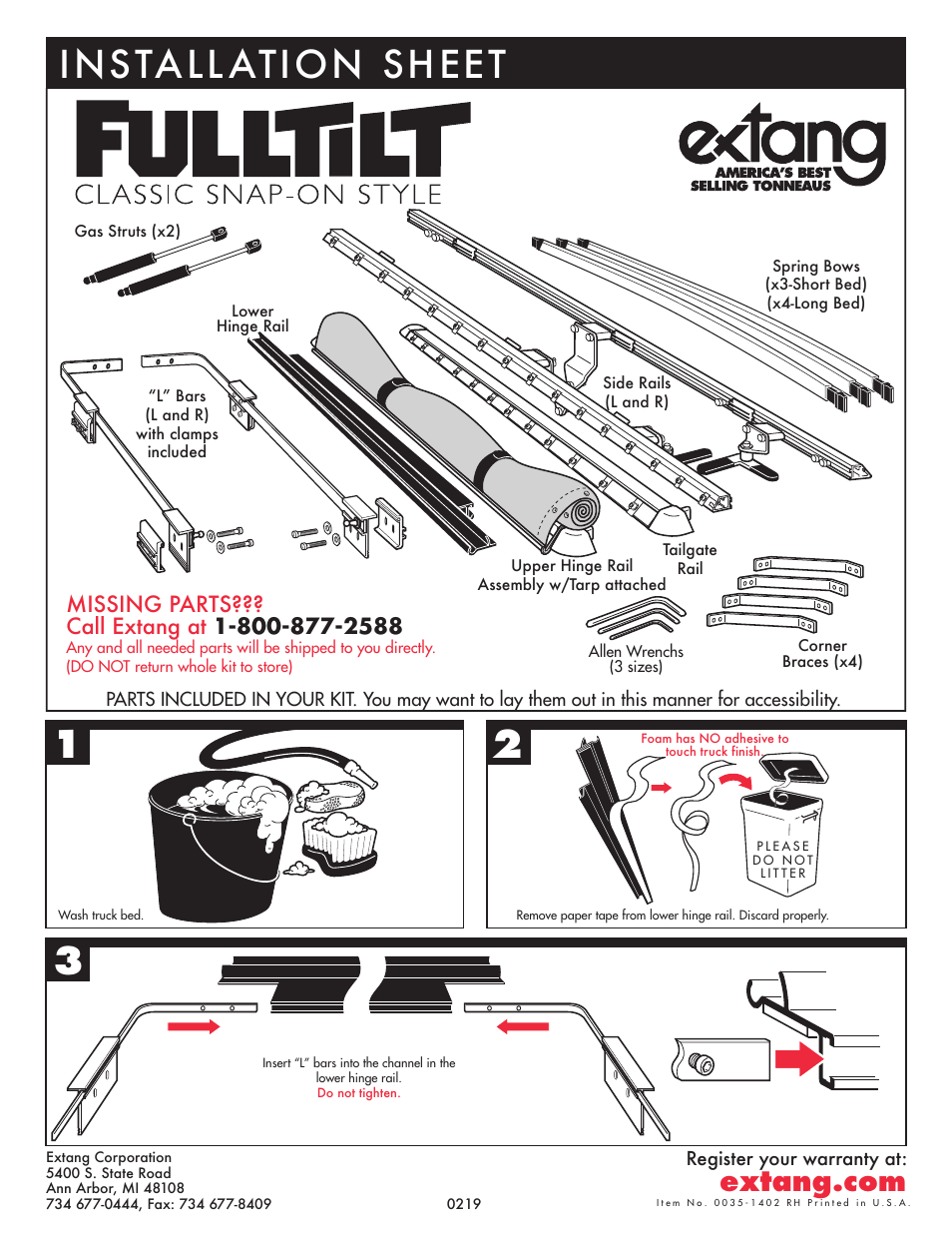 Extang FullTilt General Installation (Snap style) User Manual | 8 pages