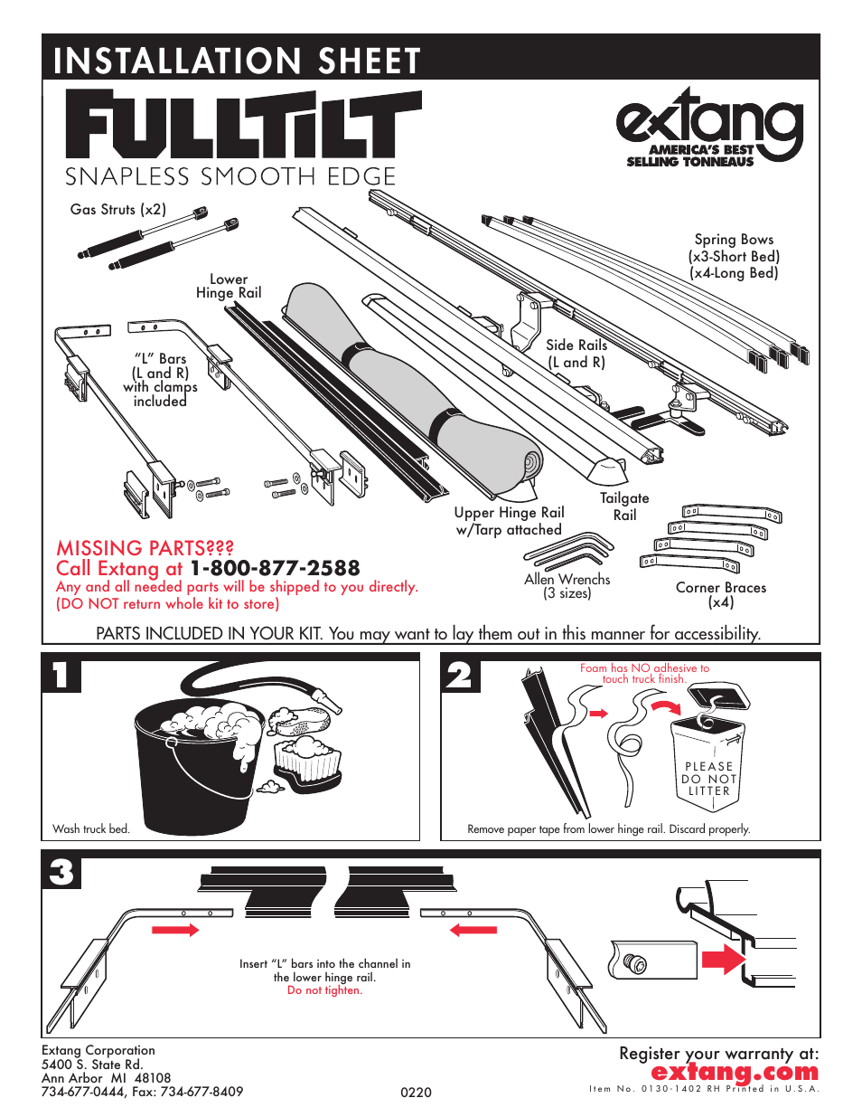 Extang FullTilt General Installation (Snapless style) User Manual | 8 pages