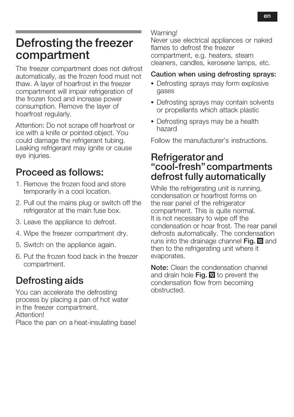 Defrosting the freezer compartment, Proceed as follows, Defrosting aids | Neff K5734X8 User Manual | Page 33 / 97