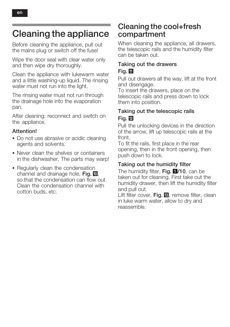 Cleaning the appliance, Cleaning the cool+fresh compartment | Neff K5734X8 User Manual | Page 34 / 97