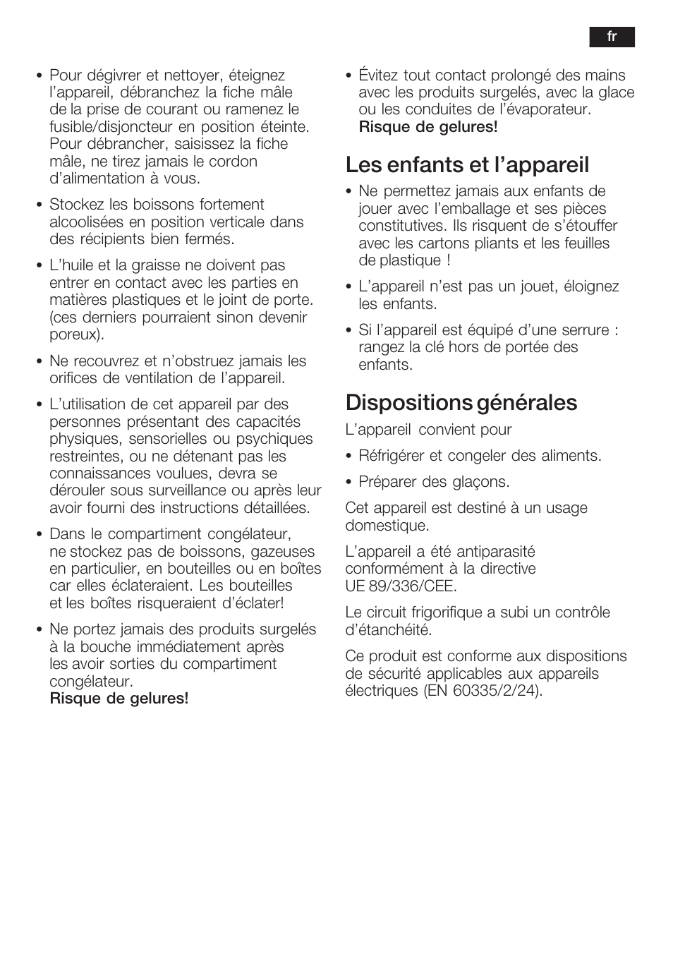 Les enfants et l'appareil, Dispositions générales | Neff K5734X8 User Manual | Page 41 / 97