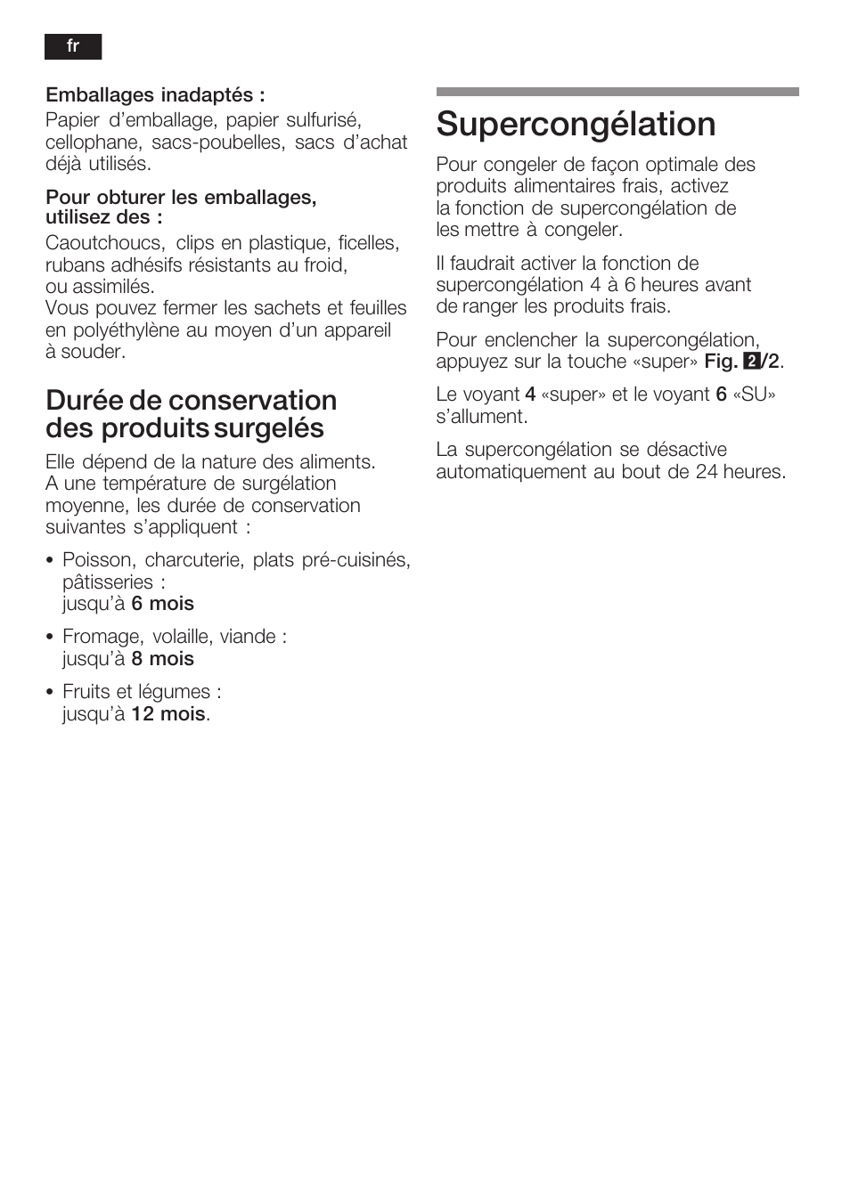 Supercongélation, Durée de conservation desăproduits surgelés | Neff K5734X8 User Manual | Page 50 / 97