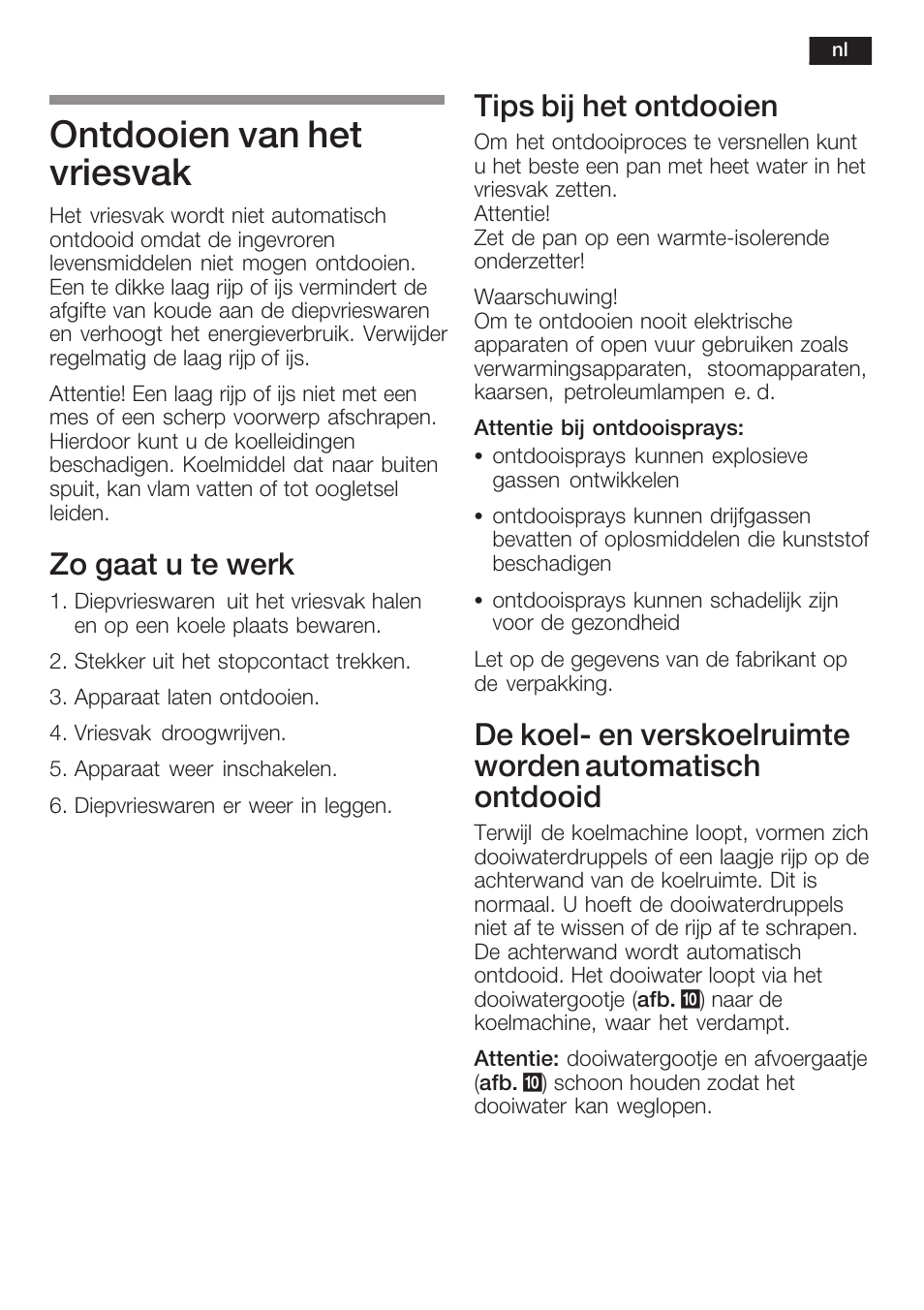 Ontdooien van het vriesvak, Zo gaat u te werk, Tips bij het ontdooien | Neff K5734X8 User Manual | Page 87 / 97